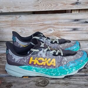 Hoka Speed Goat 6 Teal and Yellow Athletic Shoes